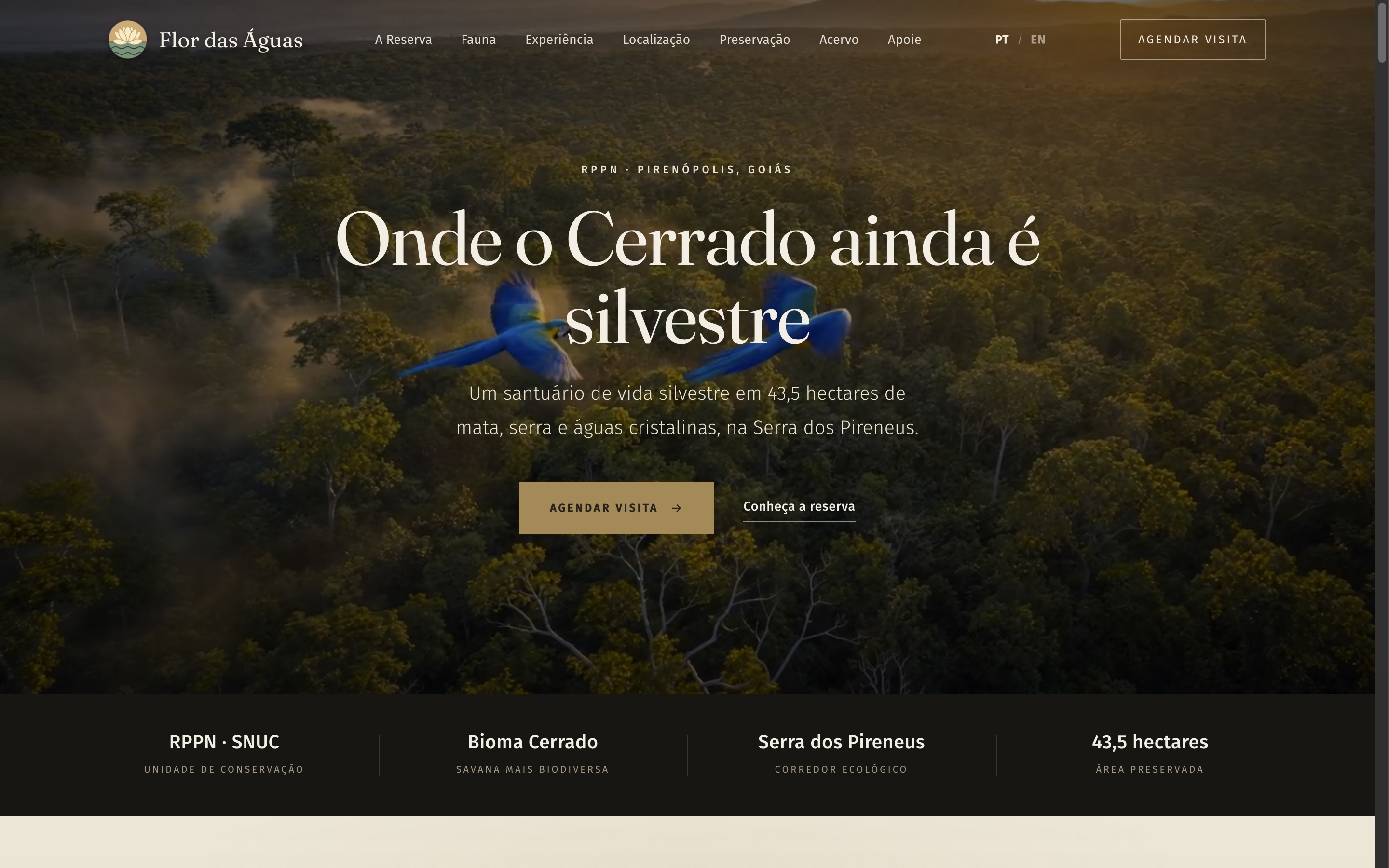 Site da reserva Flor das Águas